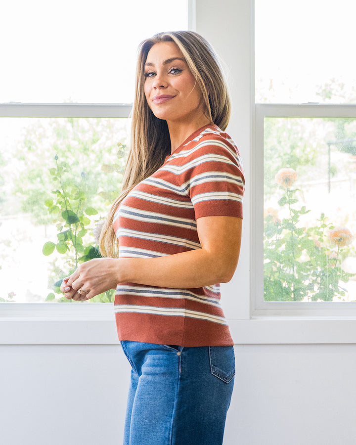 NEW! Iris Striped Short Sleeve Top - Terracotta Be Cool