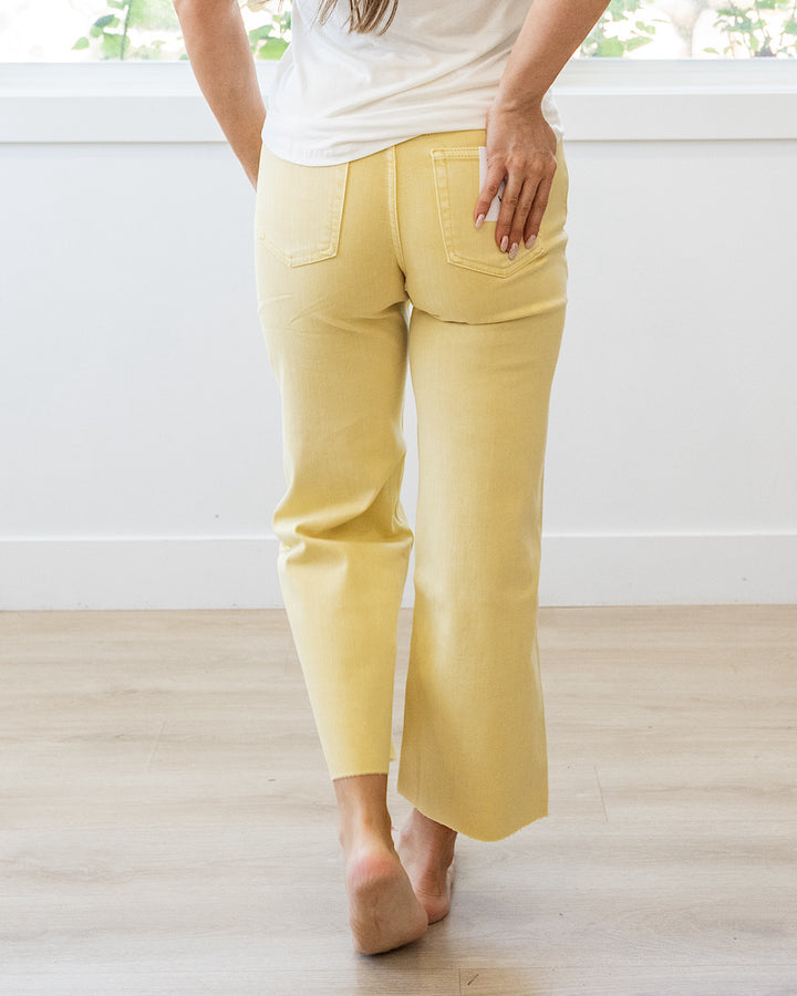 NEW! Vervet Skye Wide Leg Non Distressed Crop Jeans - Baby Yellow Vervet