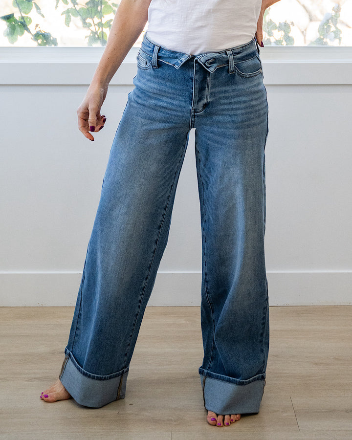 Judy Blue Eliza Folded Waist Cuffed Straight Jeans Judy Blue
