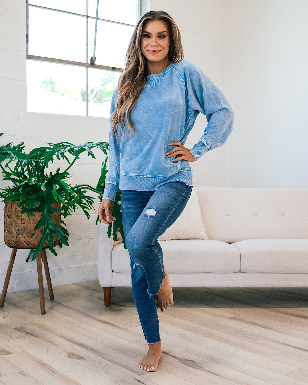 Girlfriend Crewneck Sweatshirt - Ash Deep Sky  Zenana   