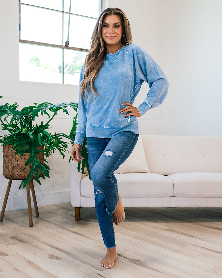 Girlfriend Crewneck Sweatshirt - Ash Deep Sky  Zenana   