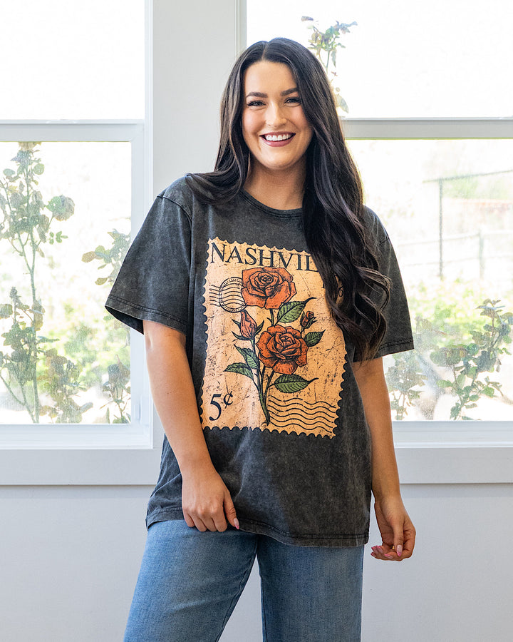 Nashville Postage Stamp Vintage Black Tee Zutter