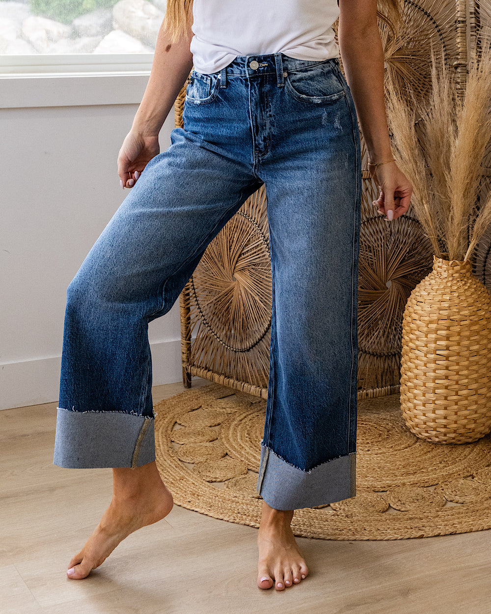 KanCan Addison Rolled Hem Wide Leg Jeans KanCan