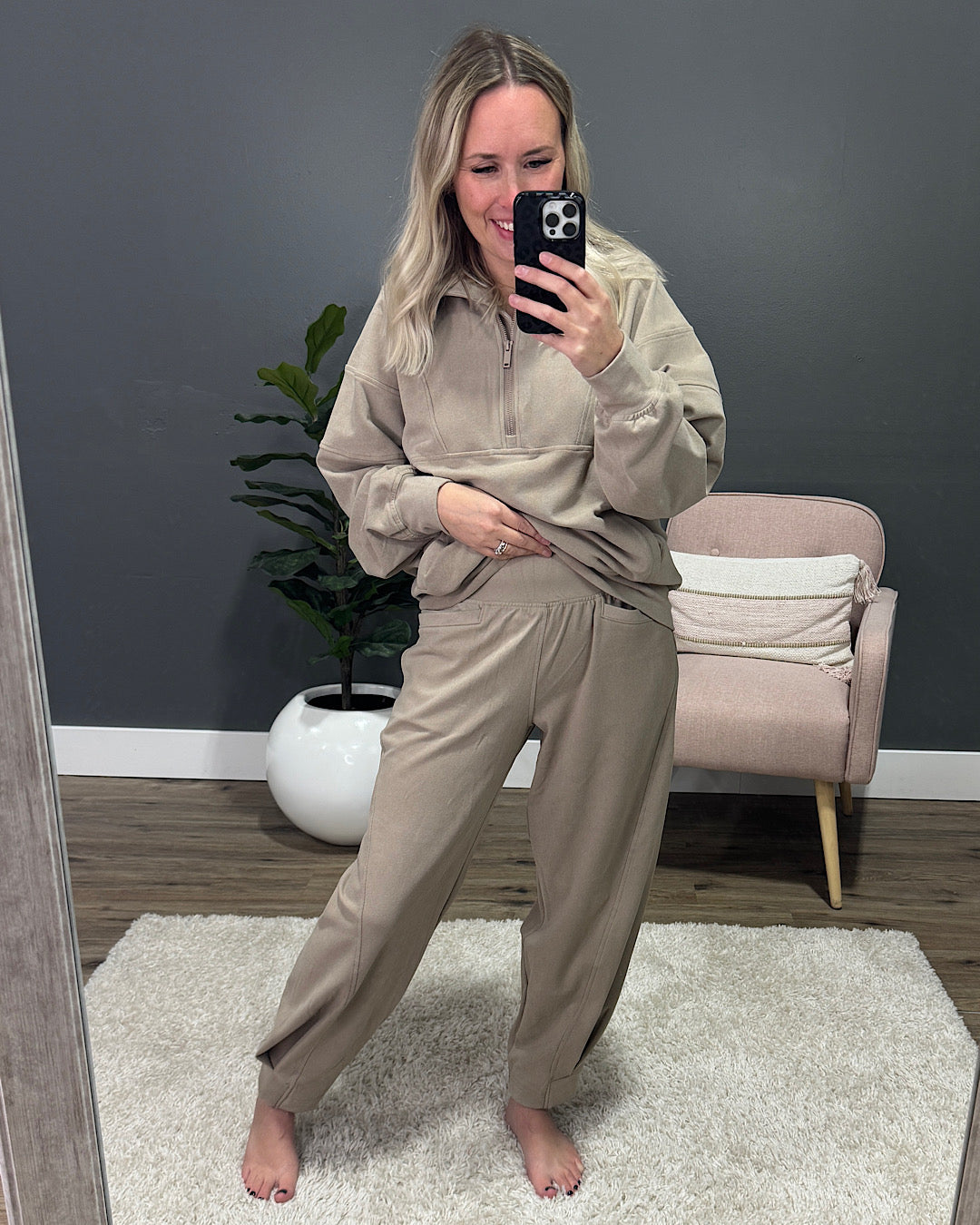 Rae Mode Brushed Ribbed Cocoon Comfy Pants - Taupe Rae Mode