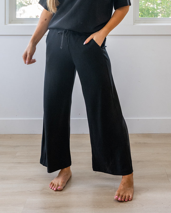 Kendall Scuba Fabric Wide Leg Pants - Black Rae Mode