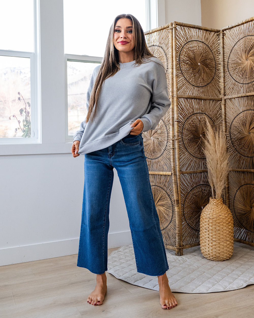 Cozy Crewneck Sweatshirt - Heather Gray Zenana