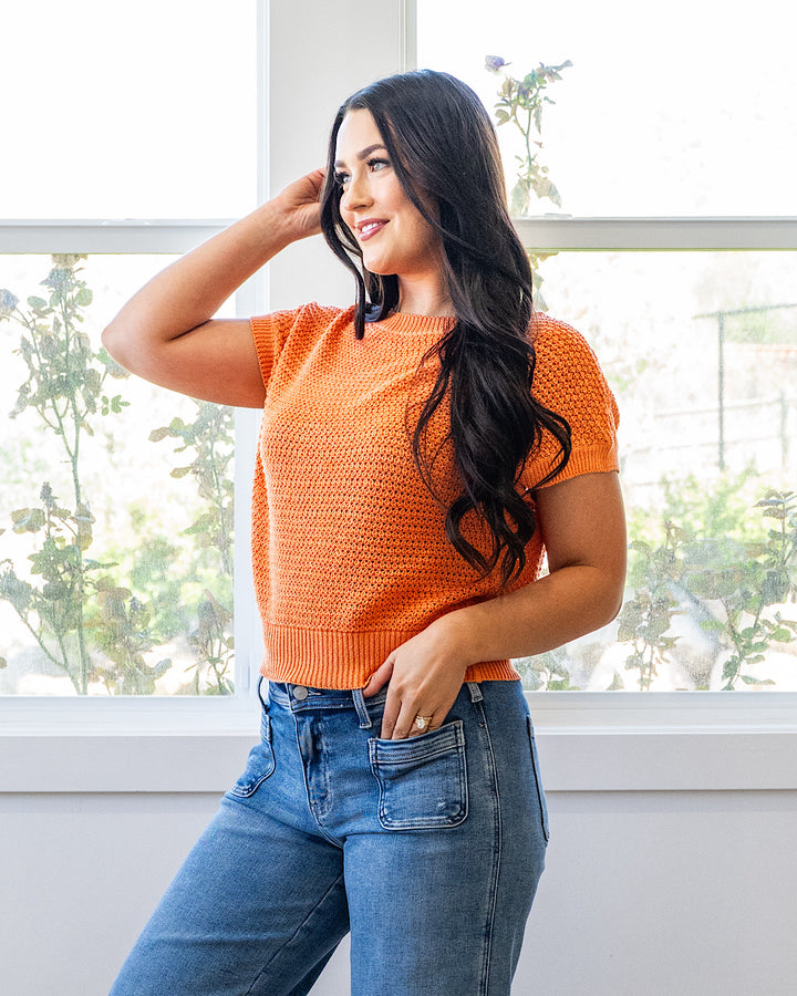 Nicole Crochet Knit Top - Orange Staccato