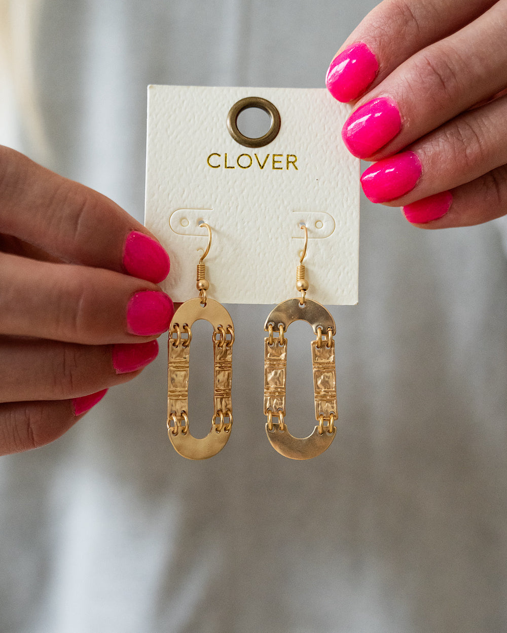 Textured Metal Geometric Dangle Earrings - Gold Trendy Wholesale