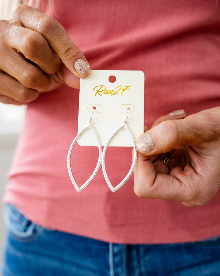 NEW! Textured Metal Marquise Shaped Dangle Earrings - Silver Trendy Wholesale