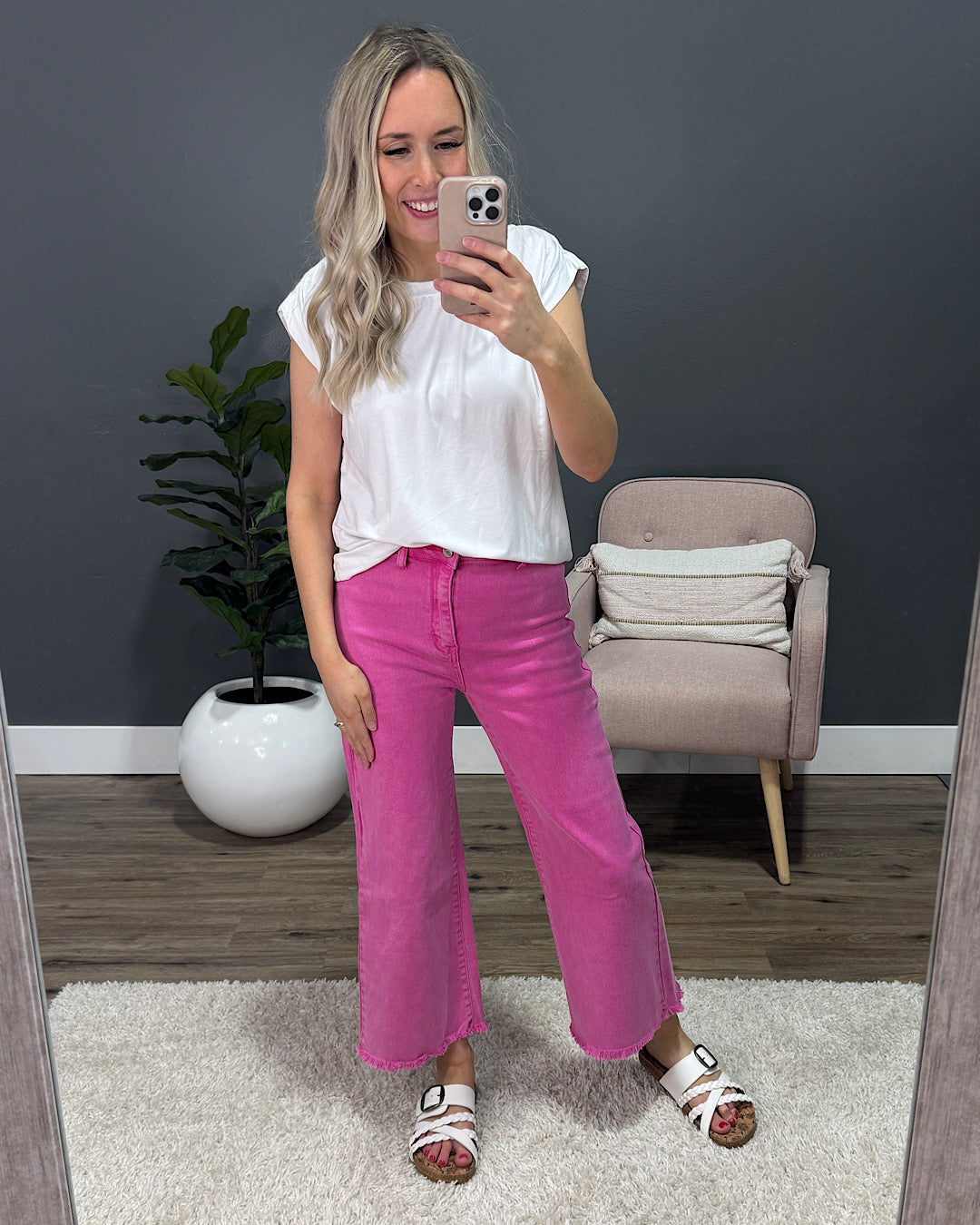 Mae Wide Leg Cropped Jeans - Hot Pink Zenana