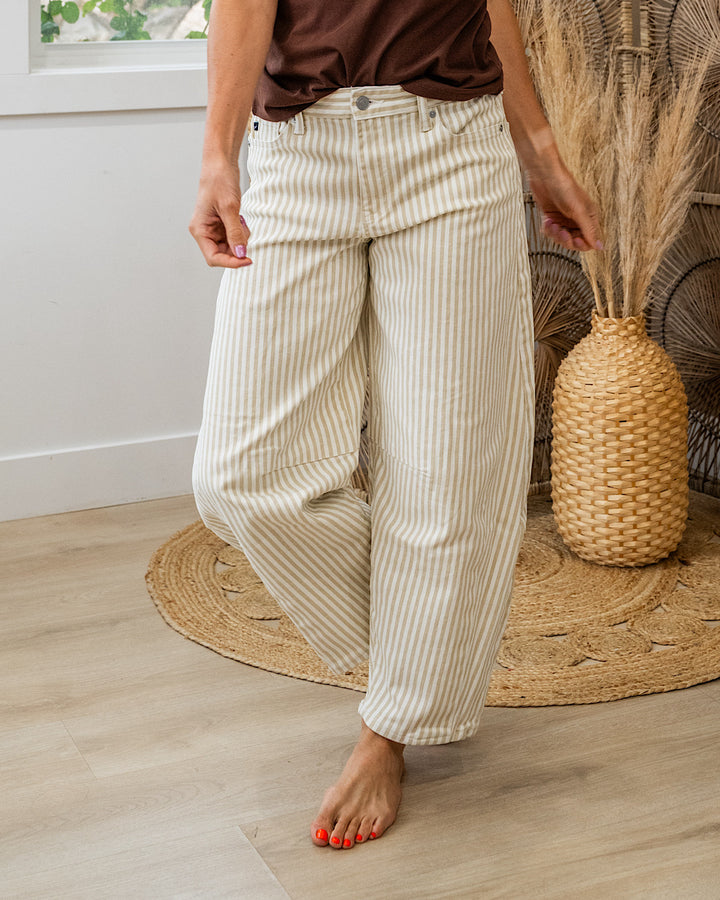 KanCan Valerie Striped Barrel Jeans - Tan KanCan