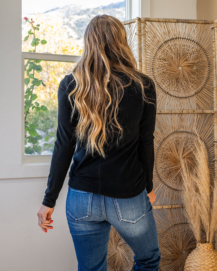 Georgia Henley Long Sleeve Top - Black Michelle Mae