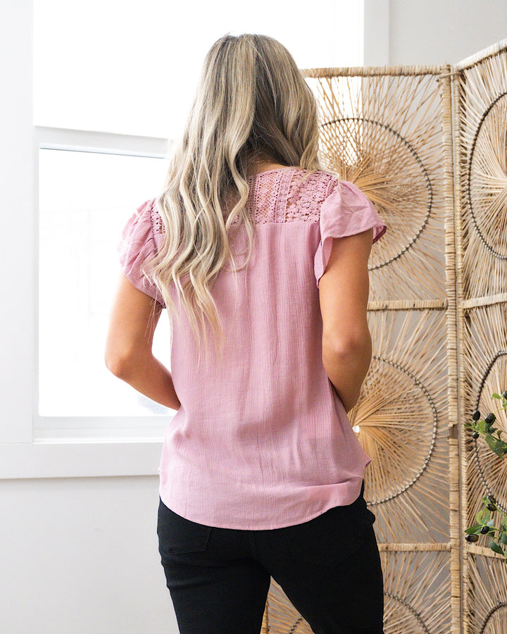 Naomi Lace Flutter Sleeve Button Down Top - Dusty Pink FINAL SALE  Mine   