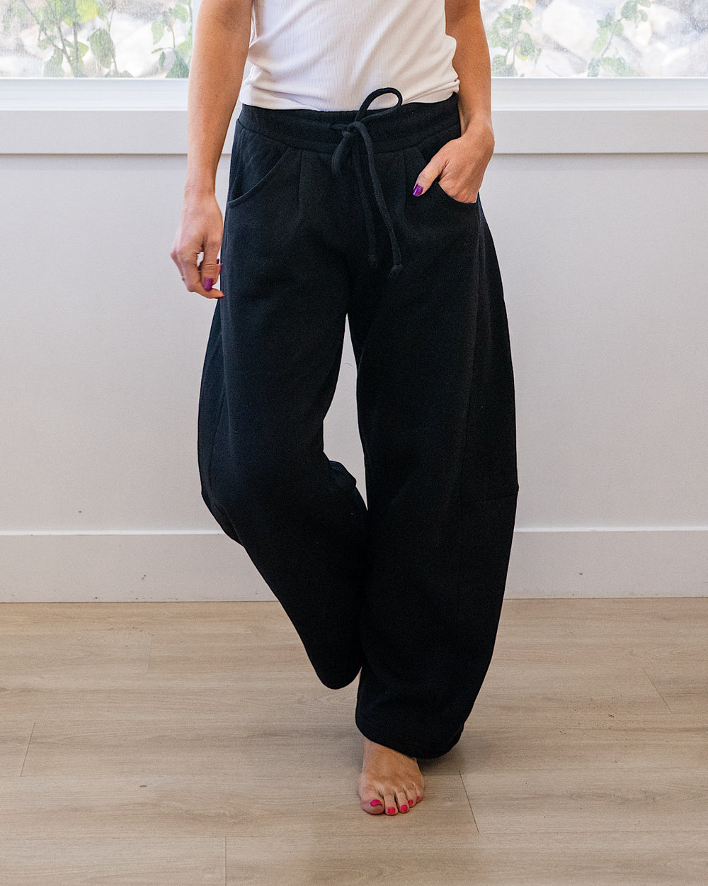 Micael Barrel Leg Lounge Pants - Black Reflex