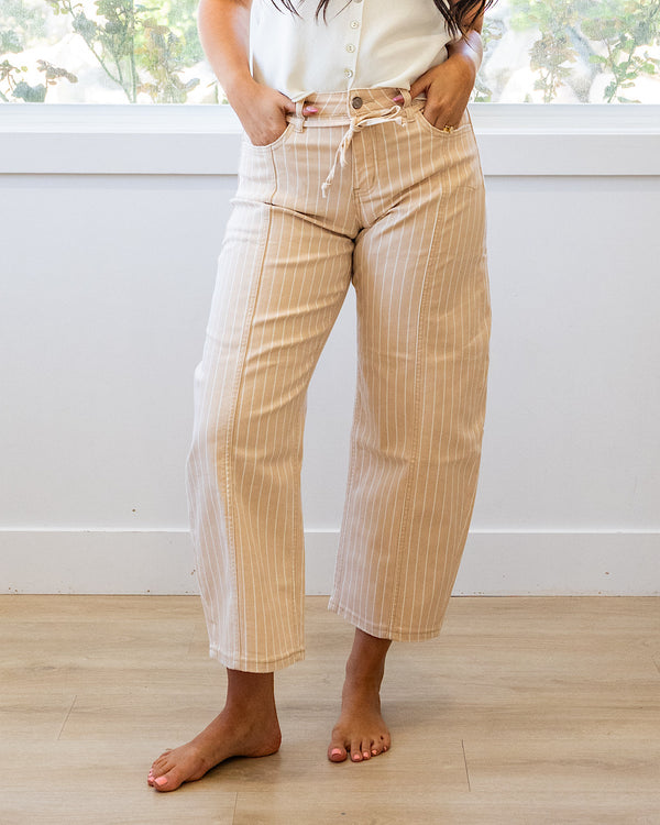 NEW! Lovervet Della Striped Barrel Jeans - Sand Lovervet