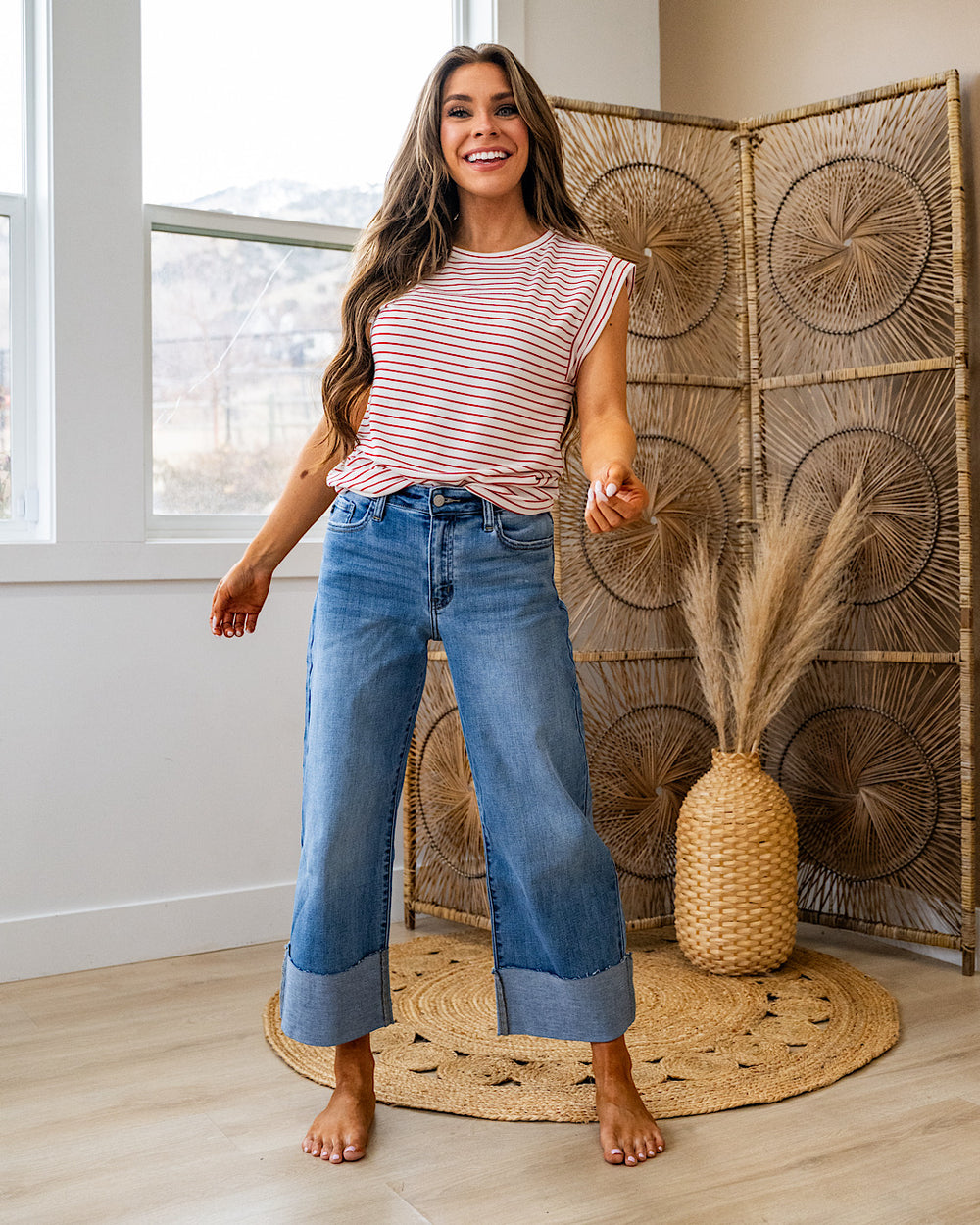 Noelle Striped Cap Sleeve Top - Ivory & Red FINAL SALE Staccato