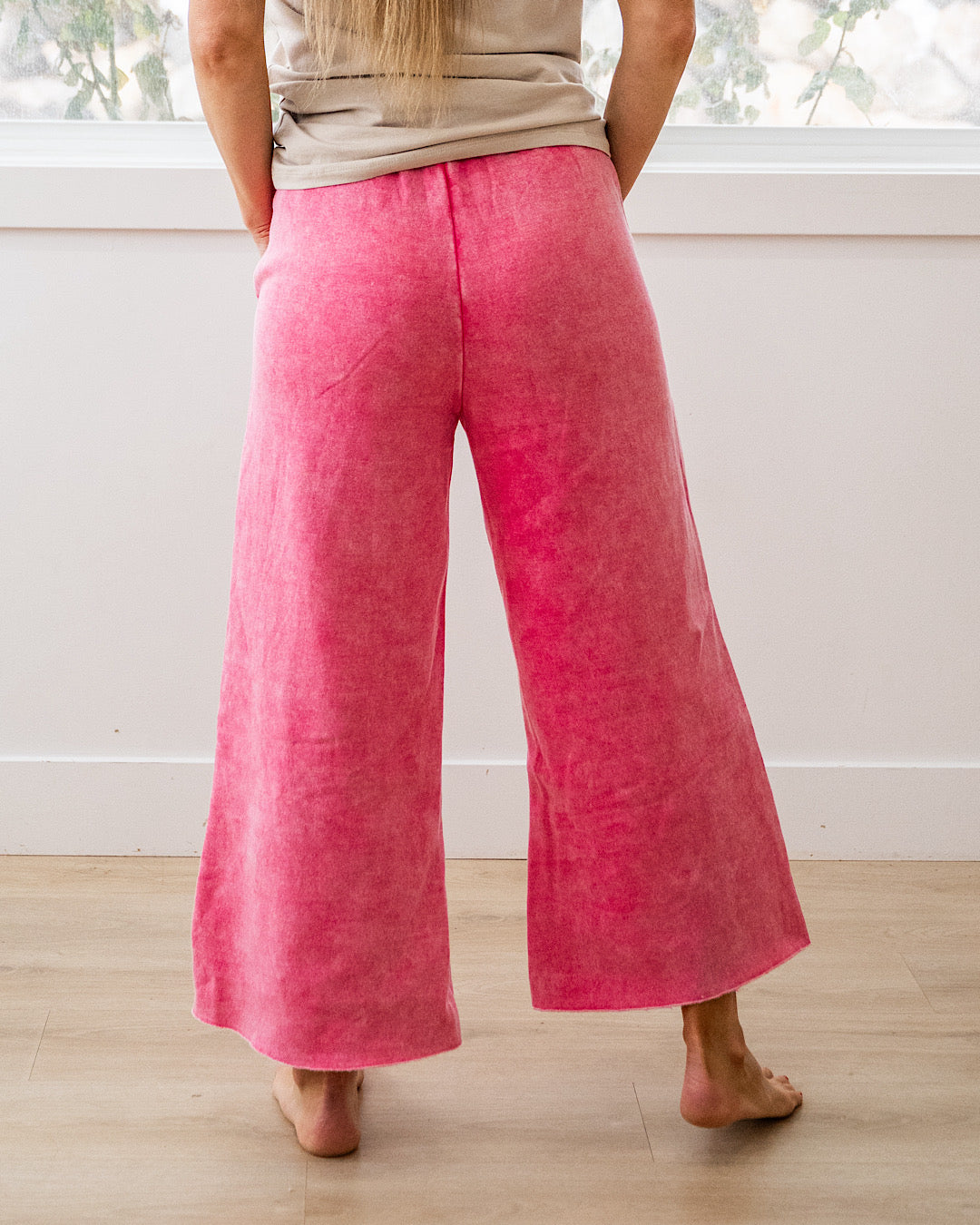 Cropped Wide Leg Comfy Pants - Fuchsia Zenana