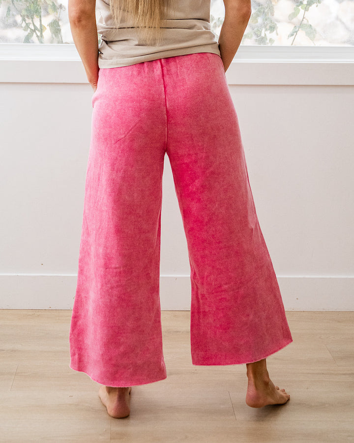 Cropped Wide Leg Comfy Pants - Fuchsia Zenana