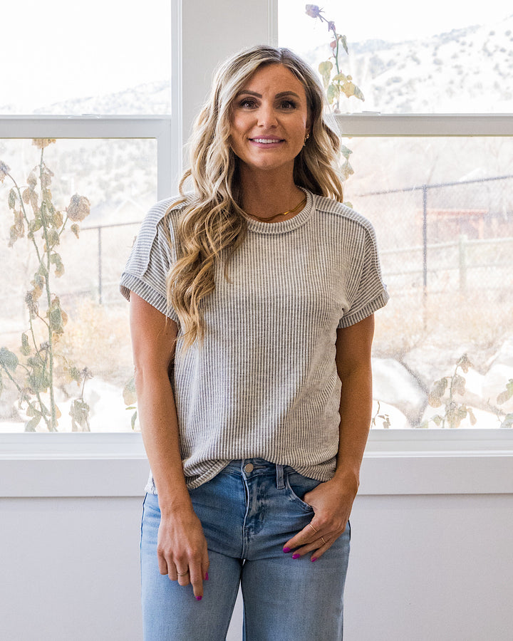 Gabby Contrast Corded Top - Gray Lovely Melody