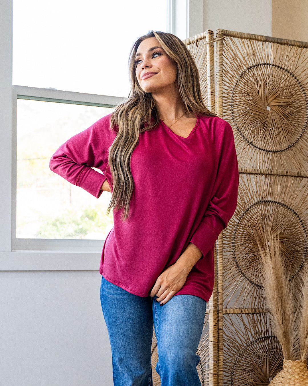 DOORBUSTER! Long Sleeve Swing Top - Marsala Sew In Love