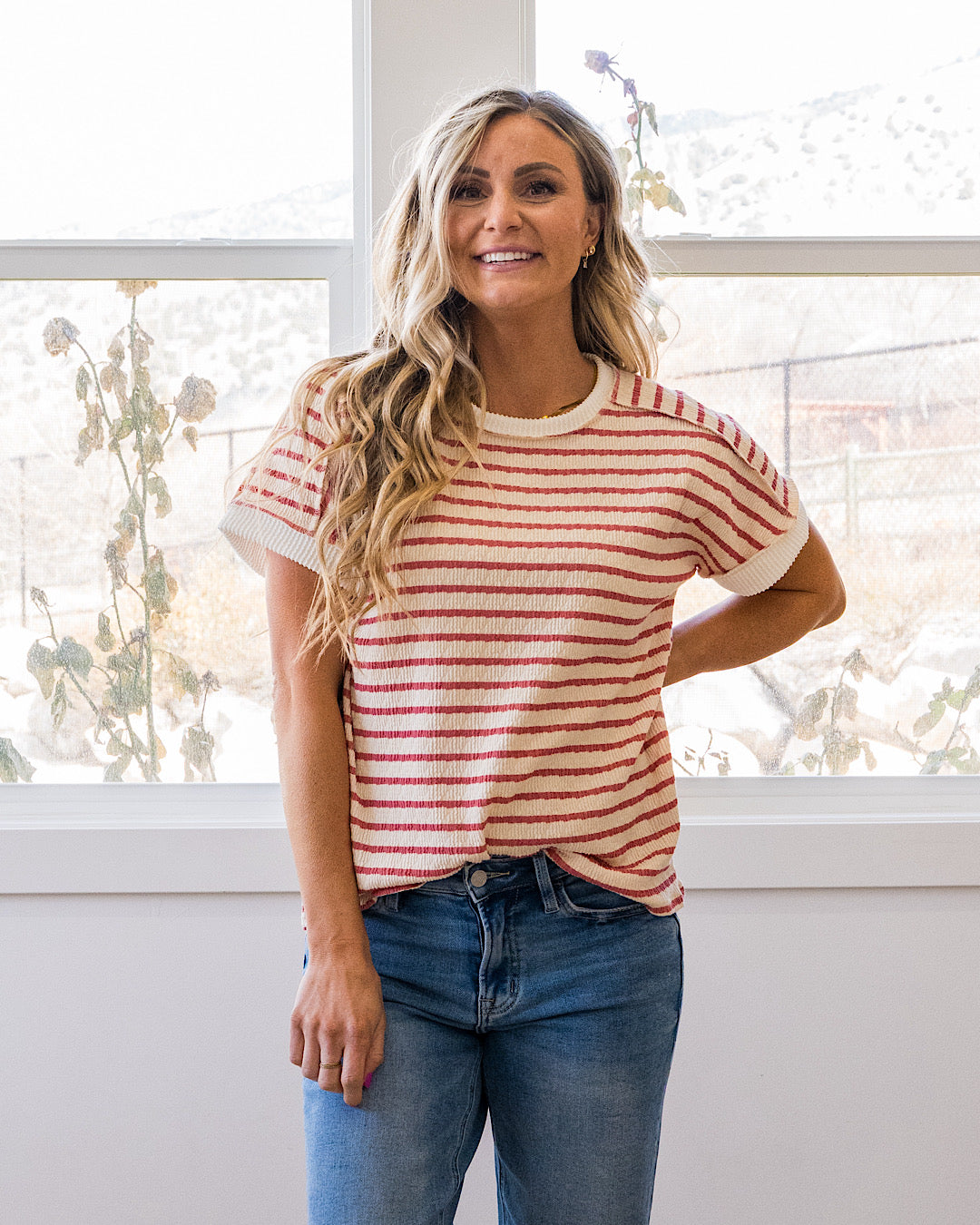Devri Textured Striped Top - Mauve Lovely Melody