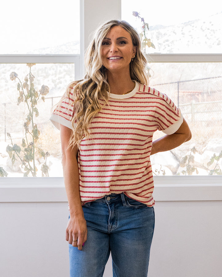 Devri Textured Striped Top - Mauve Lovely Melody