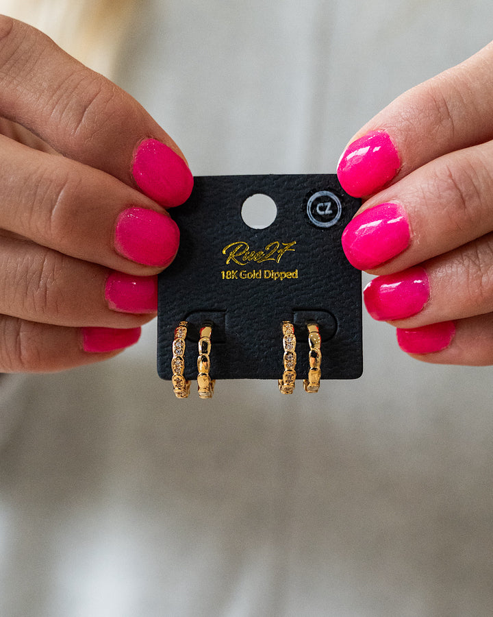 Gold Double Hoop Rhinestone Earrings Trendy Wholesale