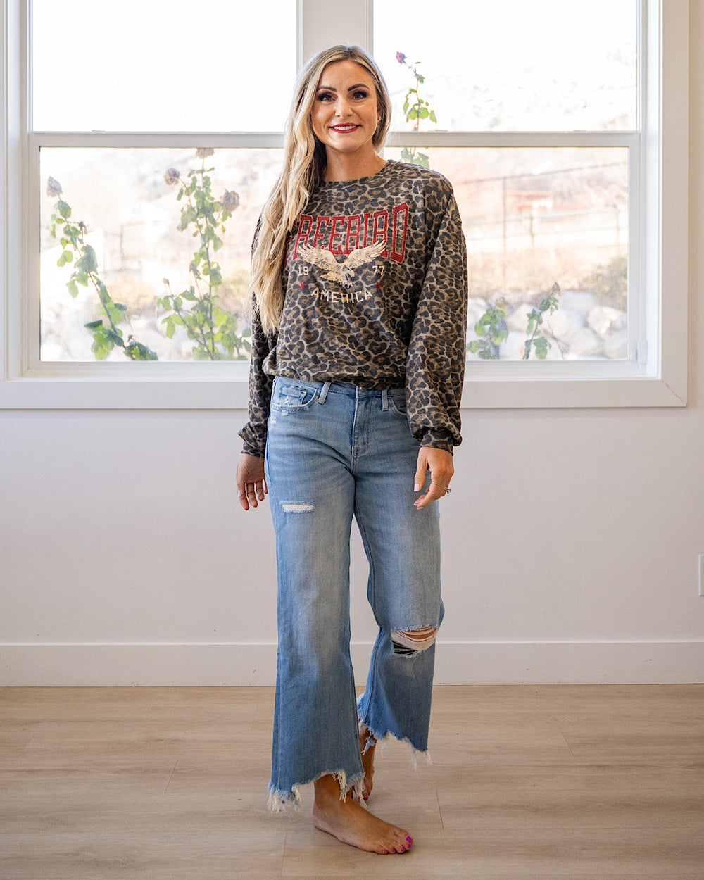 Free Bird America 1977 Leopard Long Sleeve Top Zutter