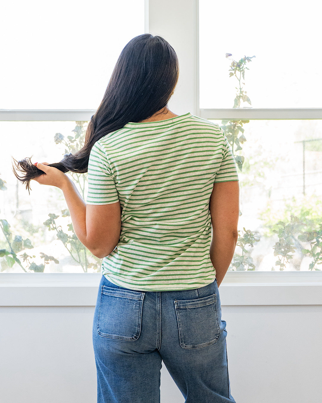 Erin Striped Slub Knit Top - Green Staccato