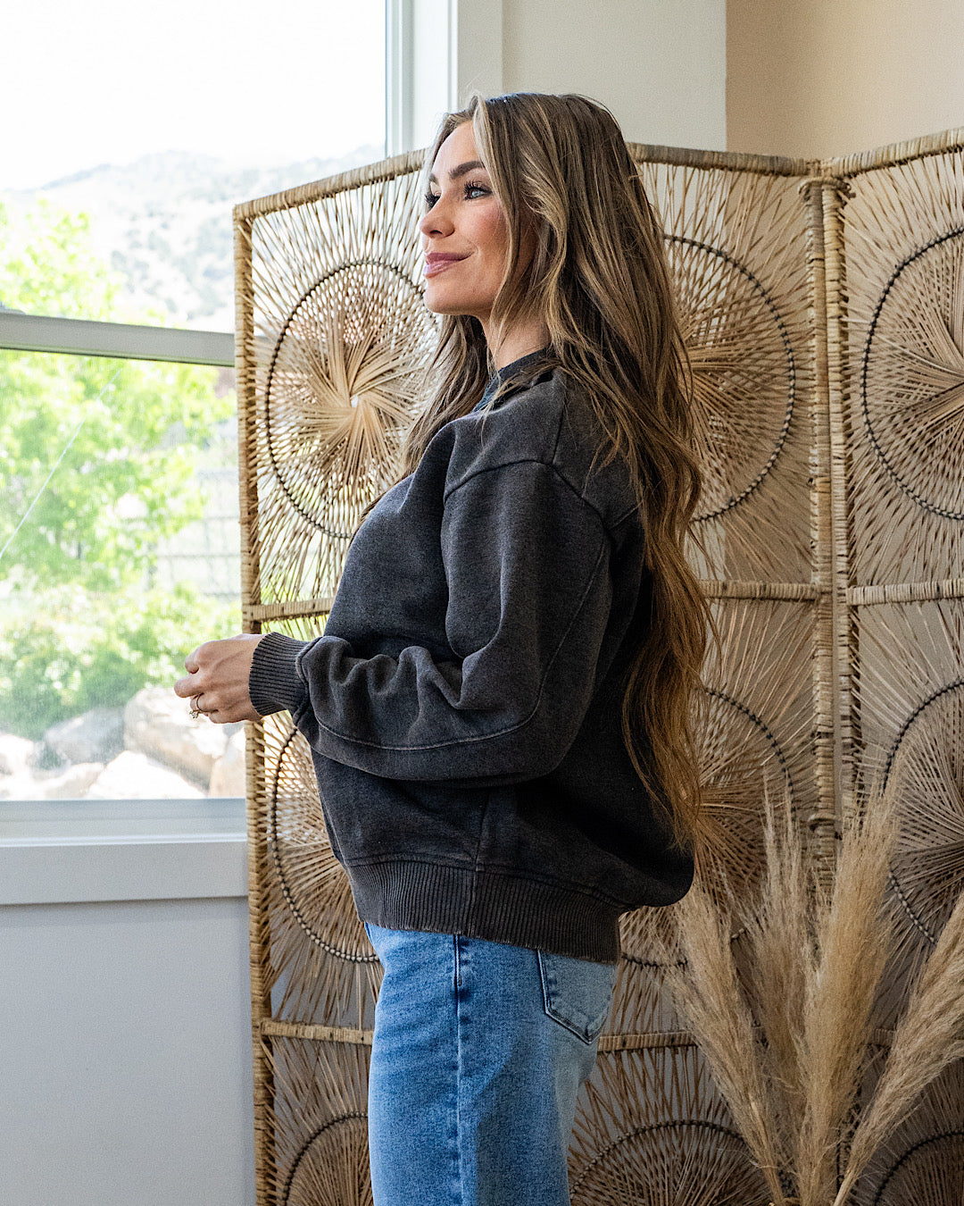 The Crush Fleece Half Zip Pullover - Ash Black Zenana