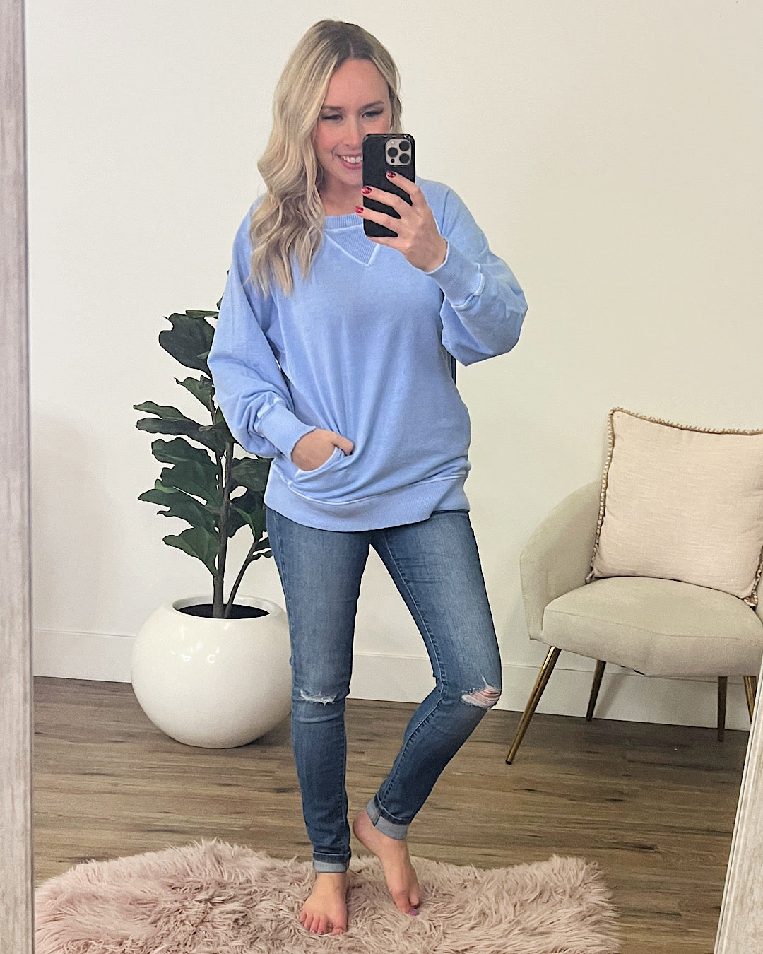 Girlfriend Crewneck Sweatshirt - Sky Blue Zenana