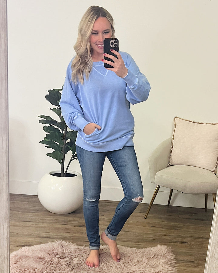 Girlfriend Crewneck Sweatshirt - Sky Blue Zenana