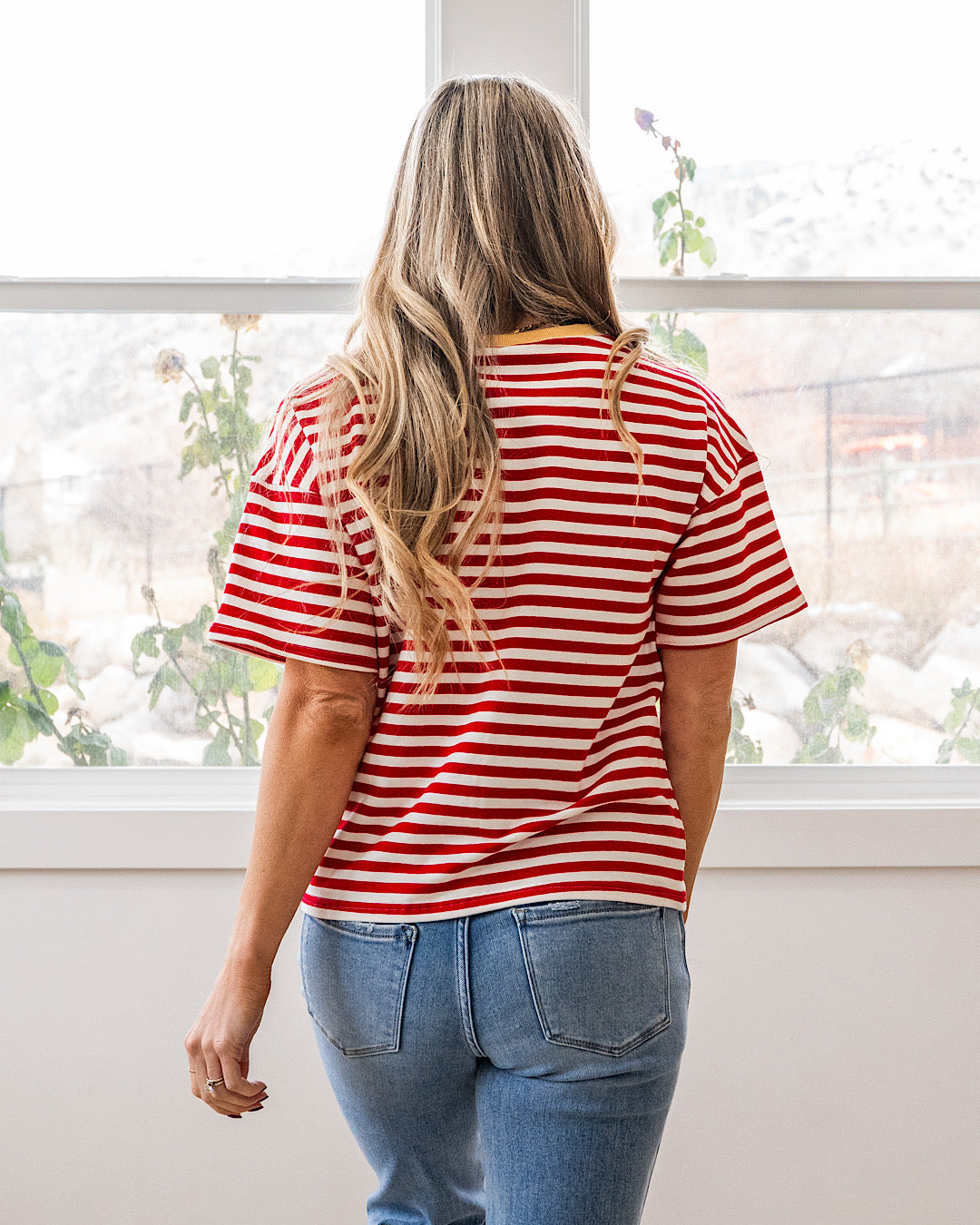 NEW! Ellie Contrast Striped Top - Red & Yellow Staccato
