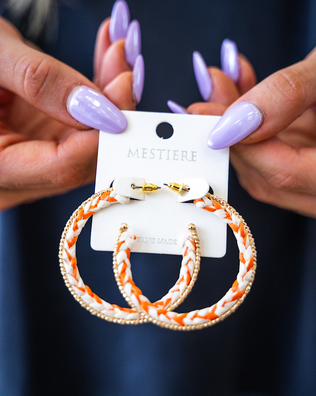Orange Braided Open Hoop Earrings with Gold Bead Accents SALE Crystals Trading Inc.