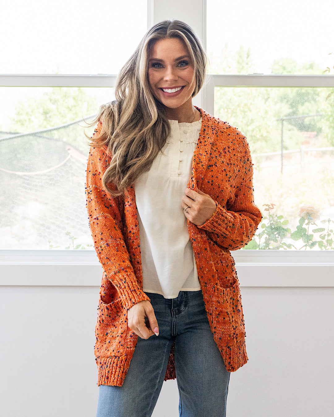 NEW! Carly Confetti Dot Cardigan - Pumpkin Michelle Mae
