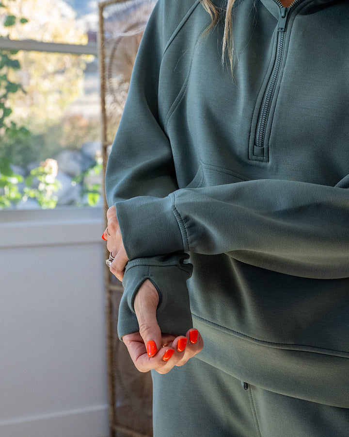 Rae Mode Buttery Soft Scuba Half Zip Hoodie - Heather Charcoal Rae Mode