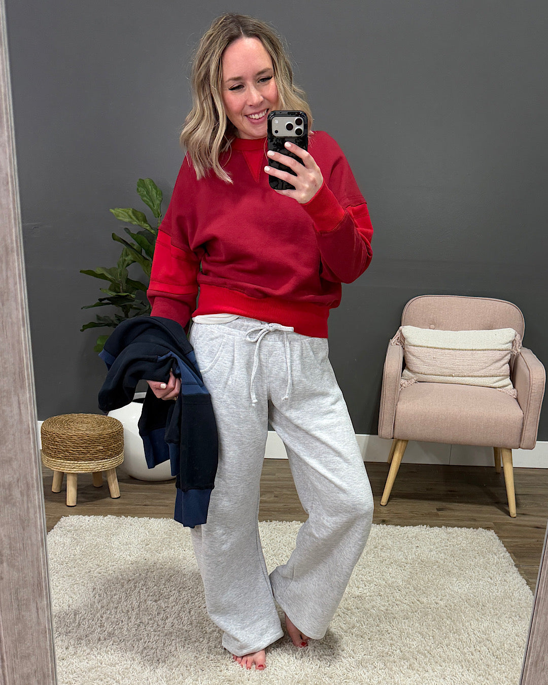 Mono B Varsity Color Block Fleece Crewneck - Garnet Red Mono B