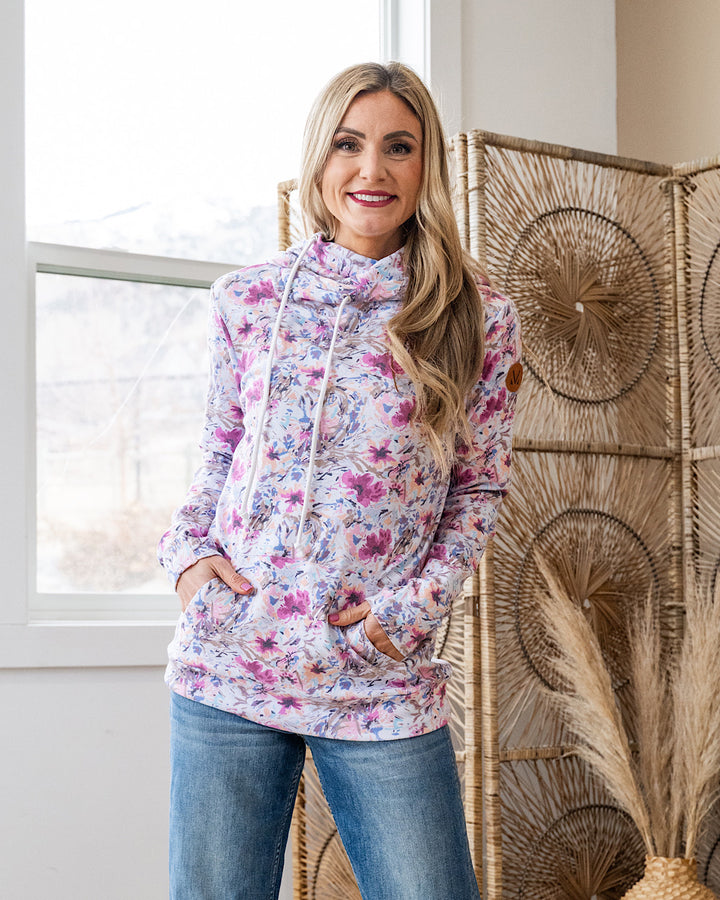 Ashley Abstract Floral Hoodie - Pink & Periwinkle Michelle Mae