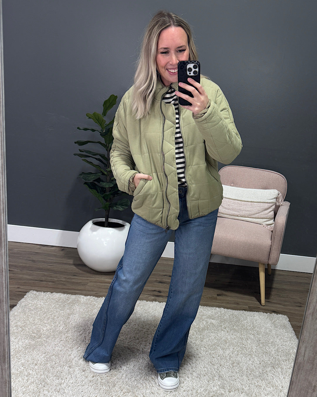 Quilted Puffer Jacket - Matcha Green Heyson