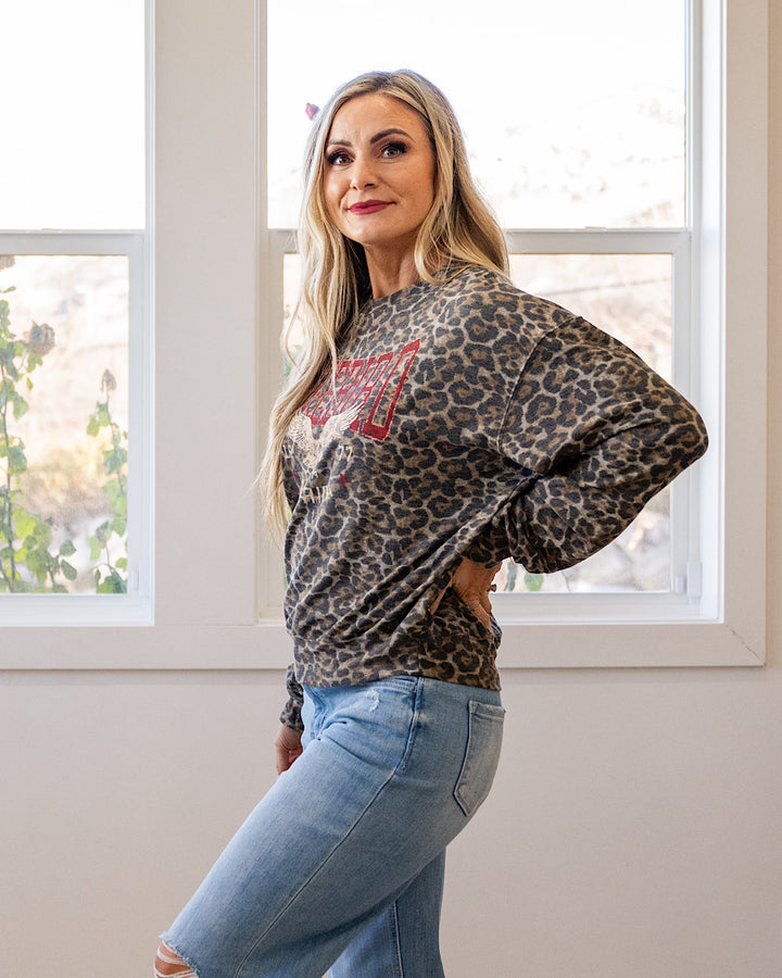 Free Bird America 1977 Leopard Long Sleeve Top Zutter