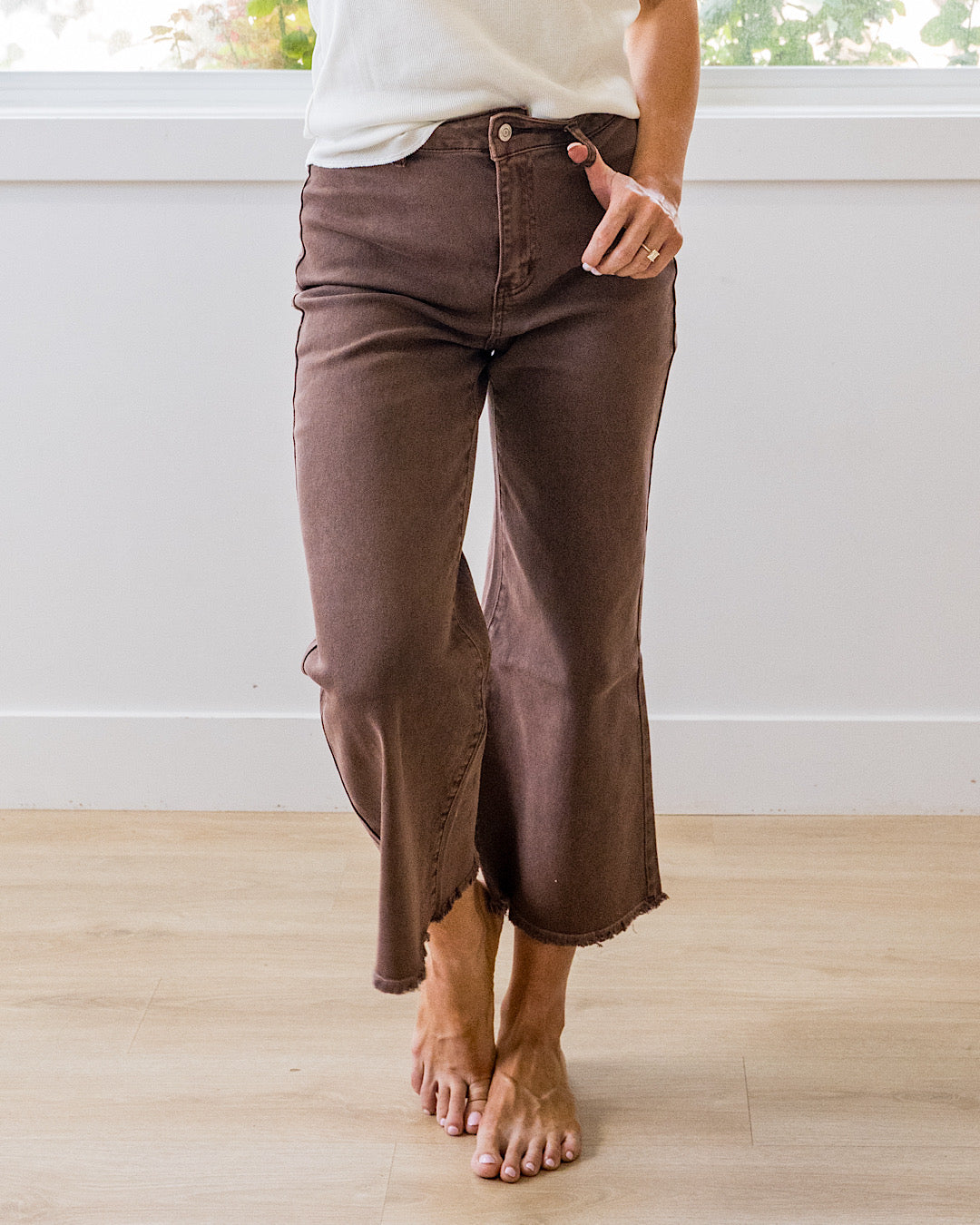 Mae Wide Leg Cropped Jeans - Brown Zenana