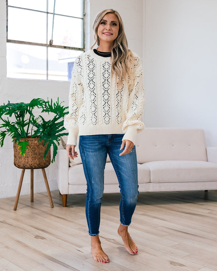 DOORBUSTER! Cream Cable Open Knit Sweater Ces Femme