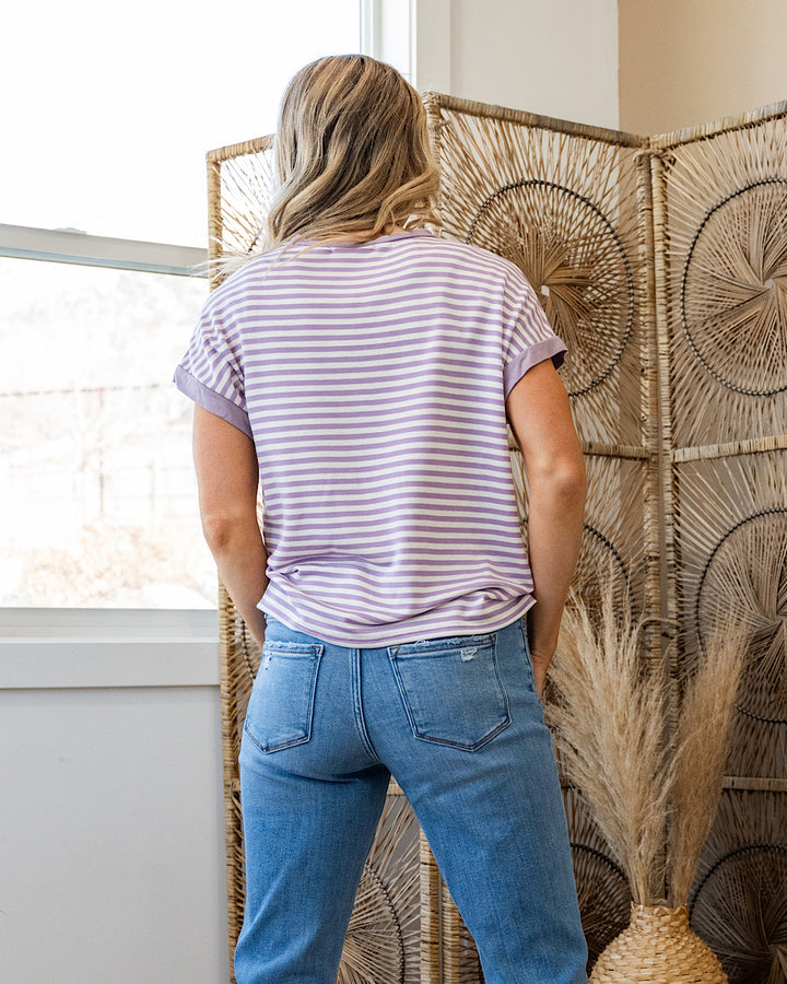 Carolina Striped Drop Shoulder Top - Lilac SALE Lovely Melody