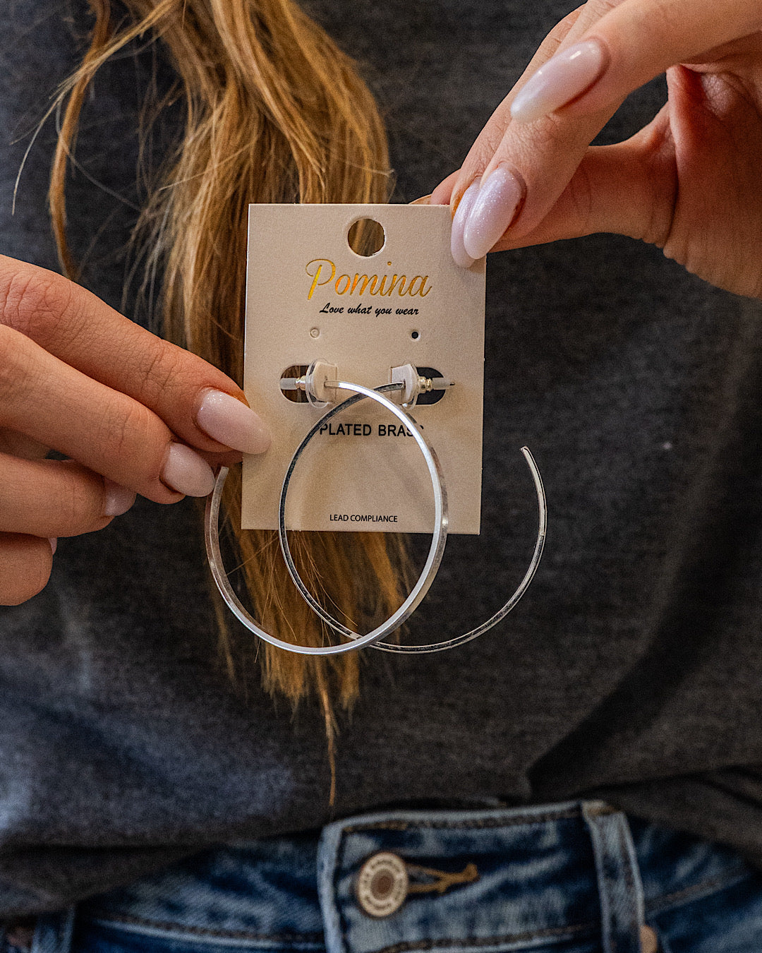 Brass Open Hoop Earrings - Silver Trendy Wholesale