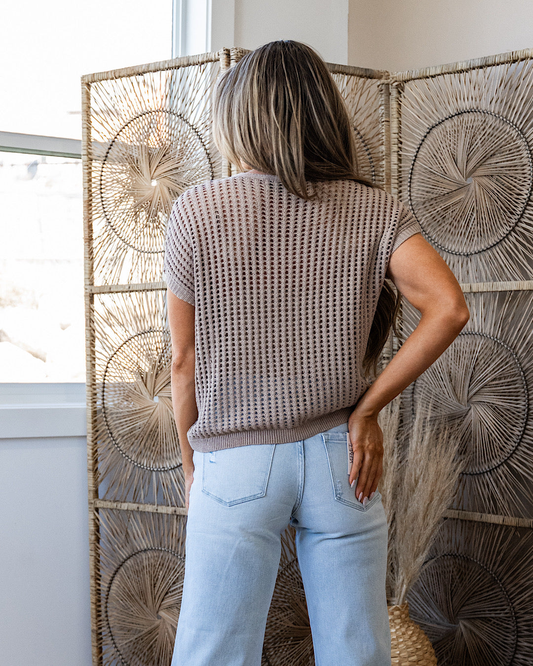 Darci Open Weave Top - Light Mocha SALE Zenana