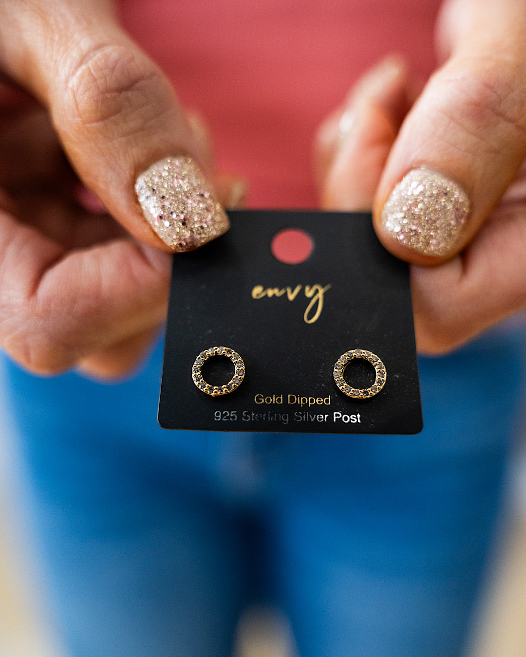 Round Gold Earrings with Rhinestones Trendy Wholesale