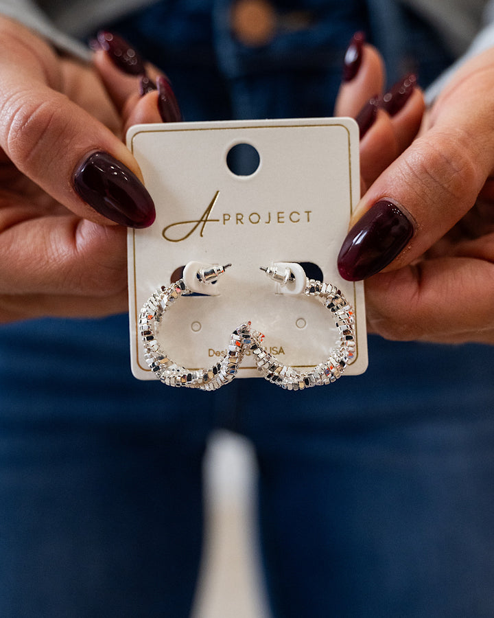 Twisted Chain Open Hoop Earrings - Silver Trendy Wholesale