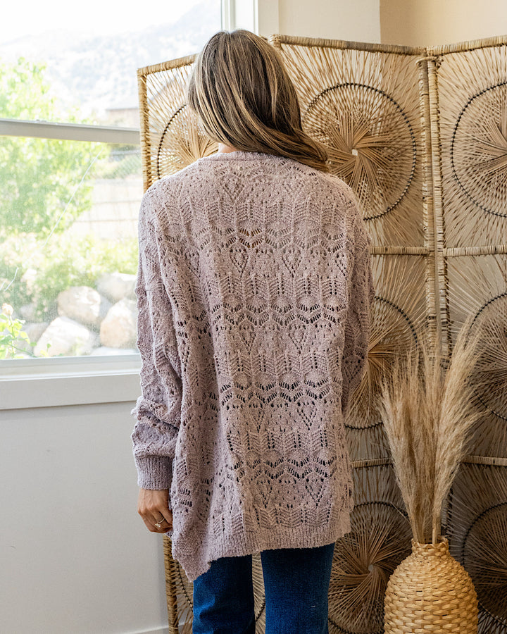 NEW! Roselin Pointelle Open Cardigan - Taupe Bibi