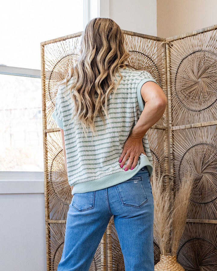 This Love Textured Striped V Neck Top - Sage SALE Lovely Melody