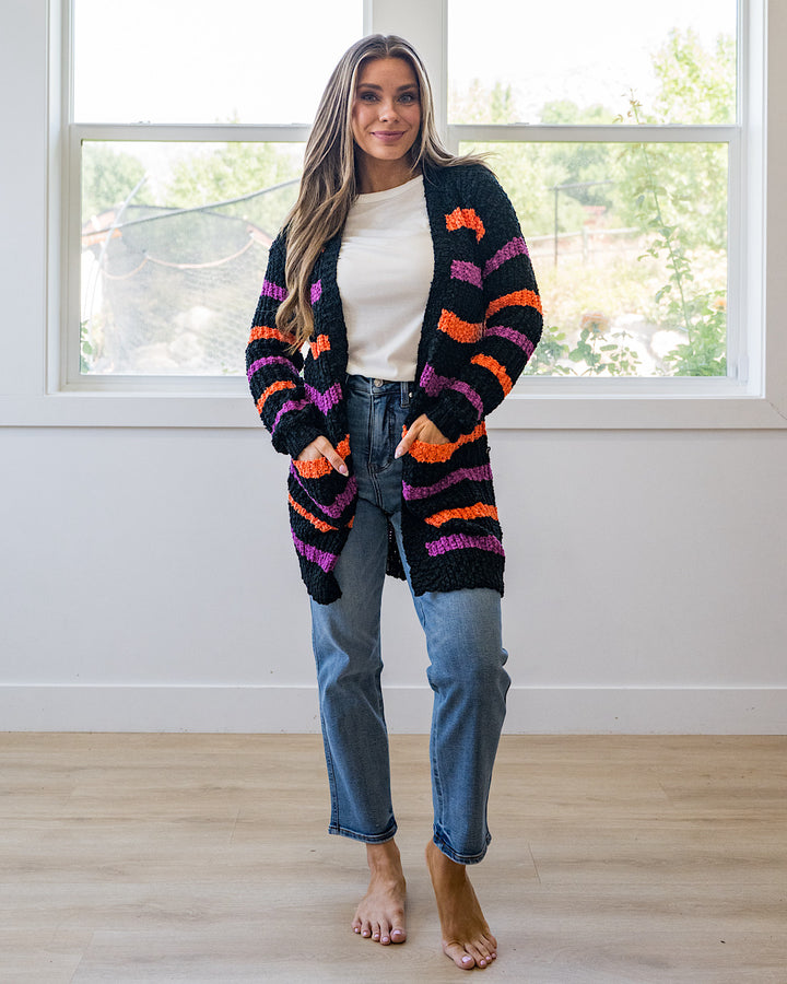 NEW! Halloween Striped Popcorn Cardigan Michelle Mae